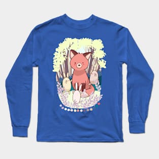 Three cute bunnies and fox Long Sleeve T-Shirt